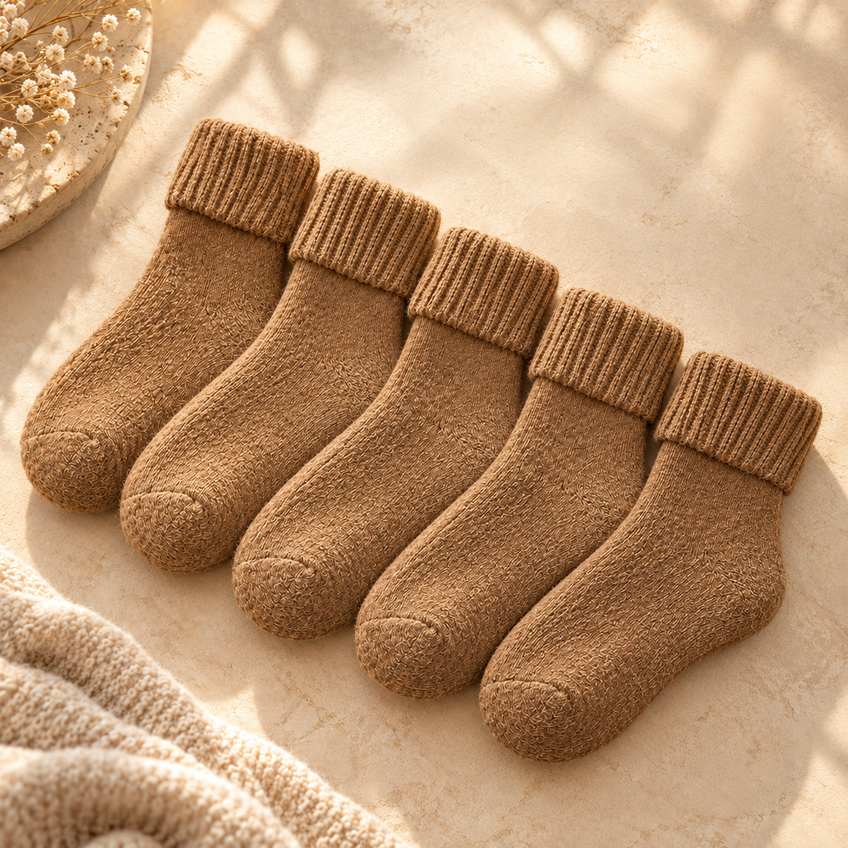 Fleece Lined Ribbed Crew Socks, Cozy Warm