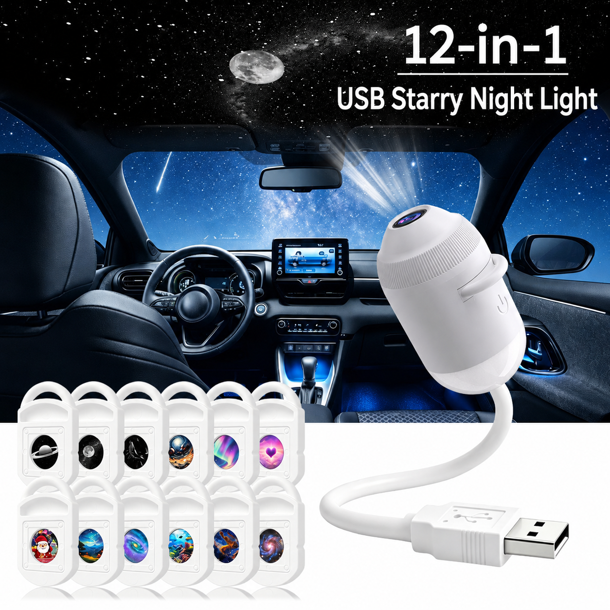 2-in-1 Galaxy Star Projector USB Night Light for Indoor Decor