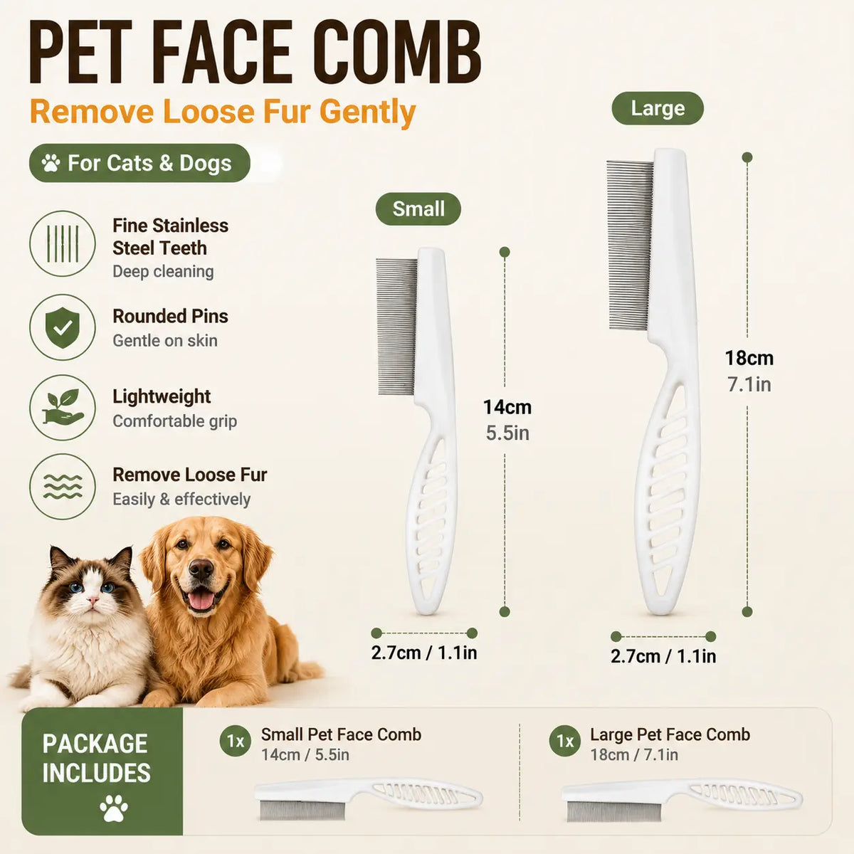 Pet Face Comb Set for Cats & Dogs, 2PCS