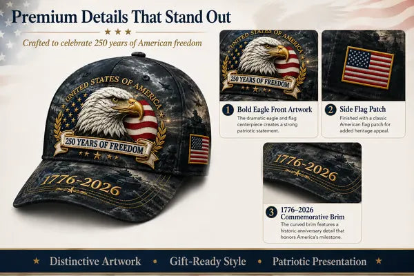 Vintage Eagle Patriotic Baseball Hat 250 Years American Freedom 1776-2026