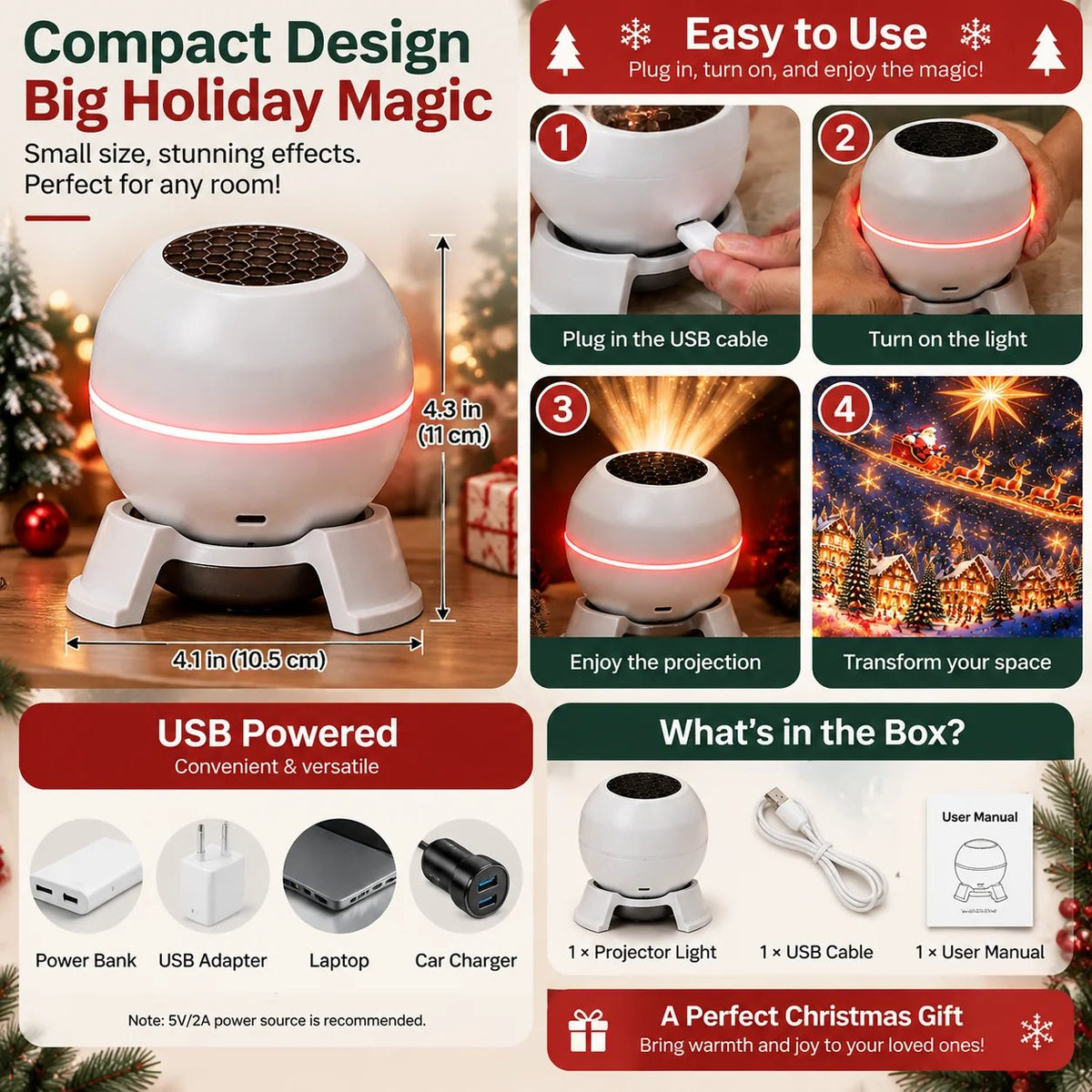 Turn Any Room Into a Christmas Wonderland β Holiday Projection Night Light