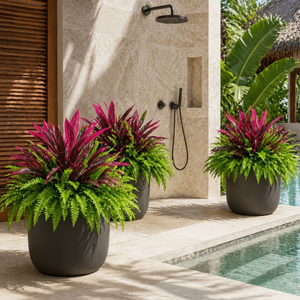 š„UVāResistant Artificial Fern & Red Dracaena Decor Plants