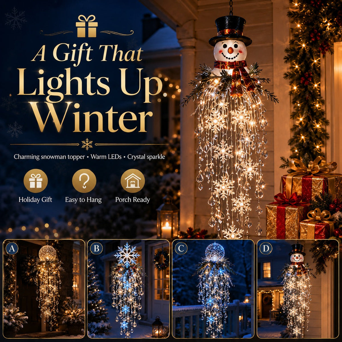 🎅 Christmas Hanging Snowflake & Crystal LED Light, Festive Porch Decoration ✨