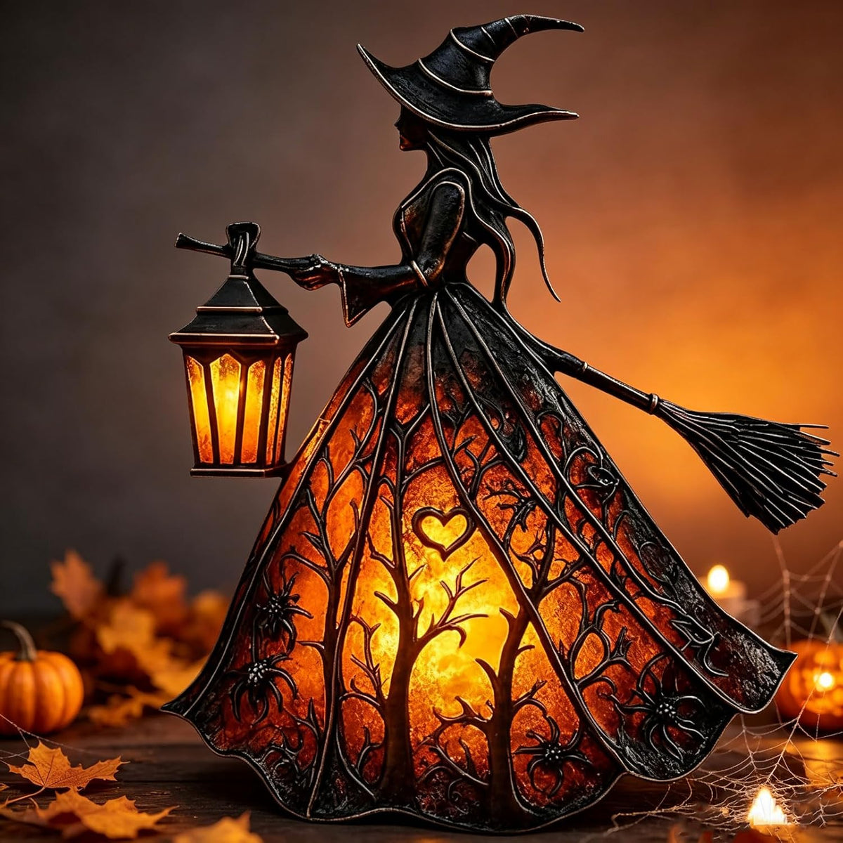 🧙‍♀️ Lighted Gothic Witch Lantern, Warm LED Halloween Table Decor Figurine