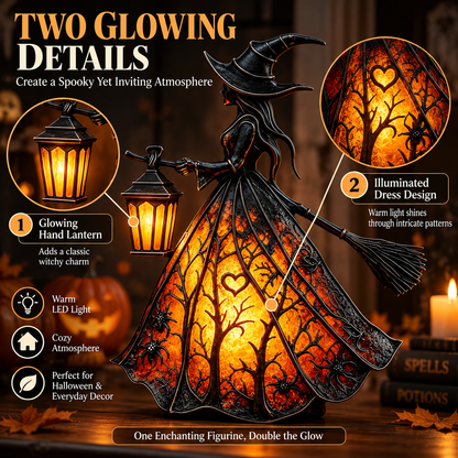 🧙‍♀️ Lighted Gothic Witch Lantern, Warm LED Halloween Table Decor Figurine