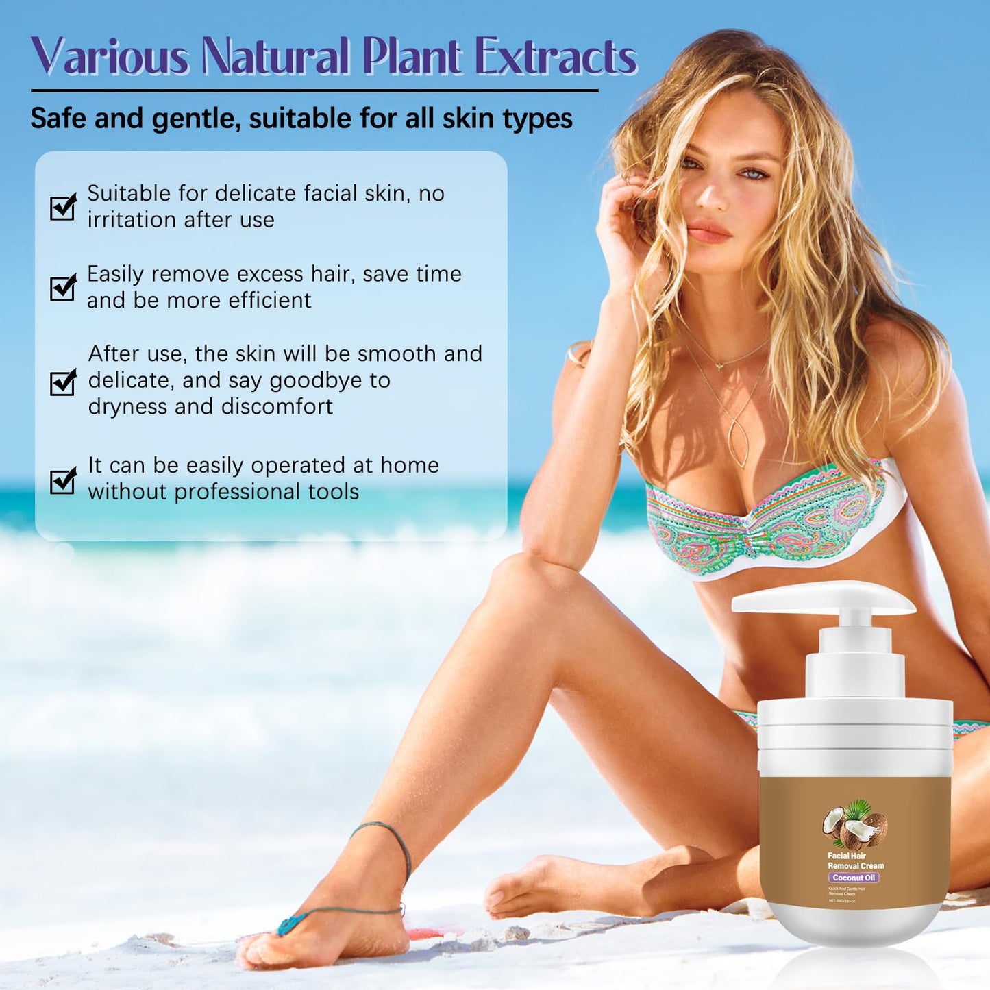 Coconut Oil Facial & Body Hair Removal Cream for Women
