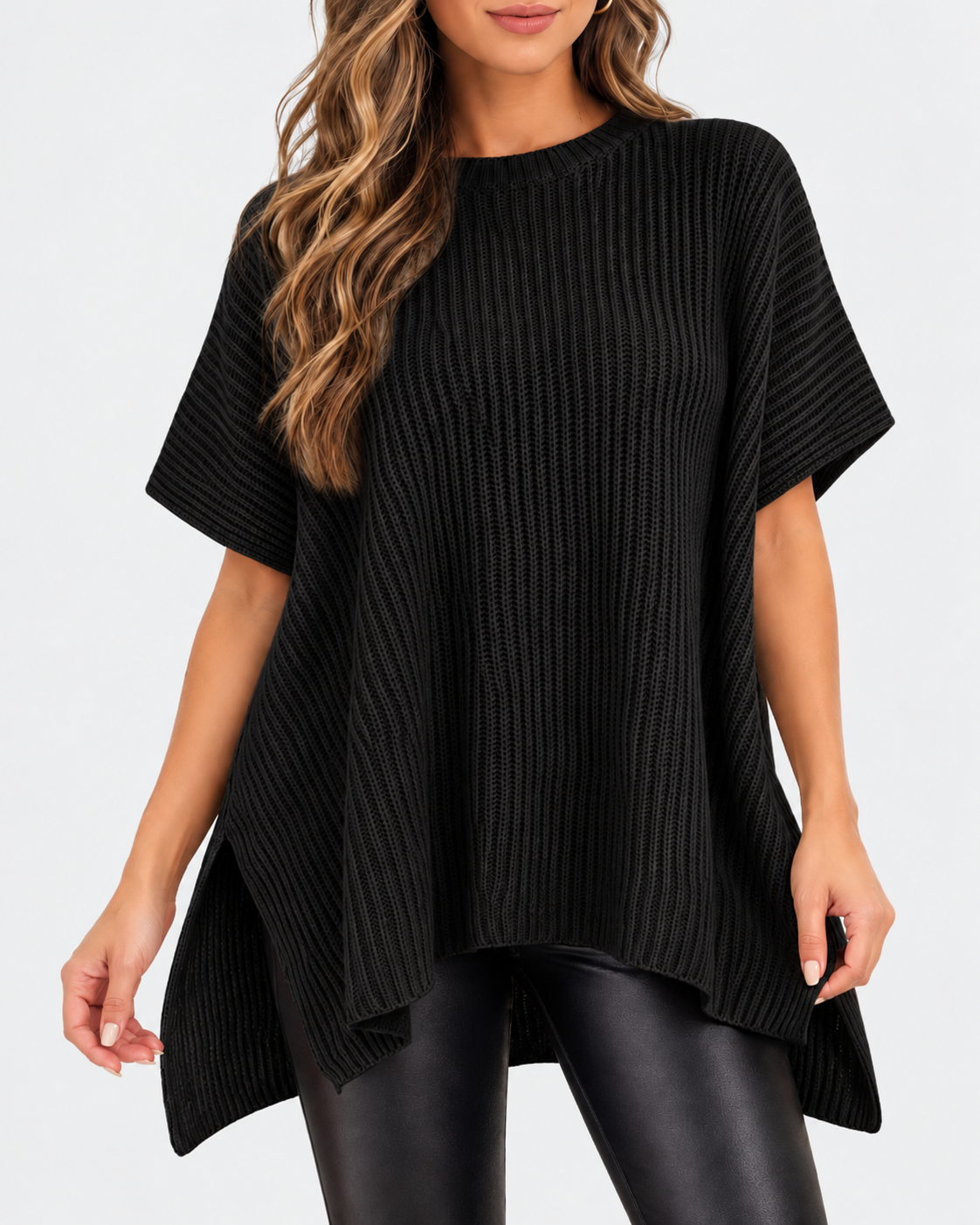 Relaxed Oversized Puff-Sleeve Knit Pullover Top