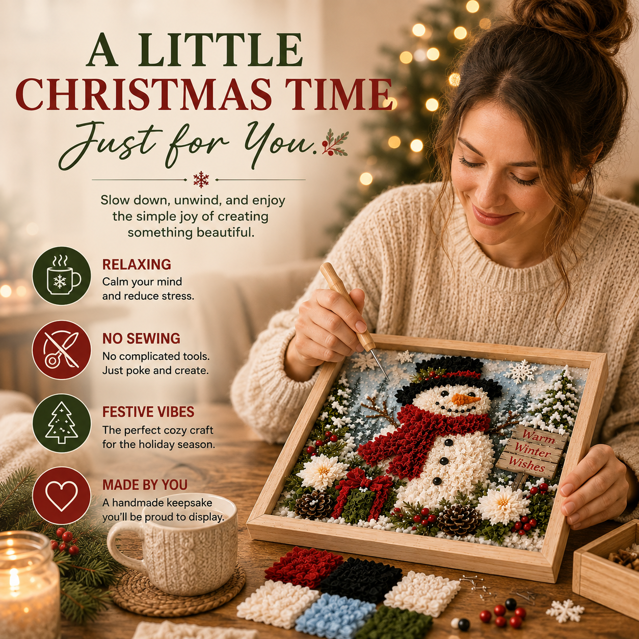 ⛄ DIY Snowman Fabric Poke Art Kit, Handmade 3D Christmas Holiday Decoration Craft Set
