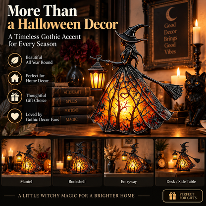 🧙‍♀️ Lighted Gothic Witch Lantern, Warm LED Halloween Table Decor Figurine