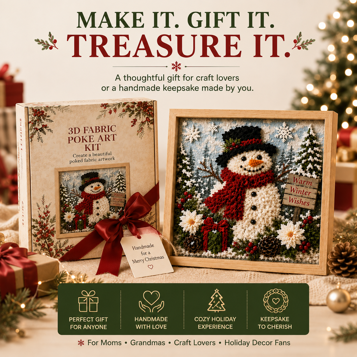 ⛄ DIY Snowman Fabric Poke Art Kit, Handmade 3D Christmas Holiday Decoration Craft Set