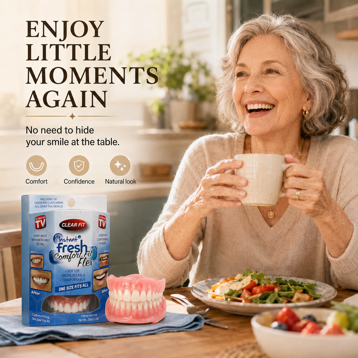 Comfort‑Fit Flexible Cosmetic Teeth for Senior Women