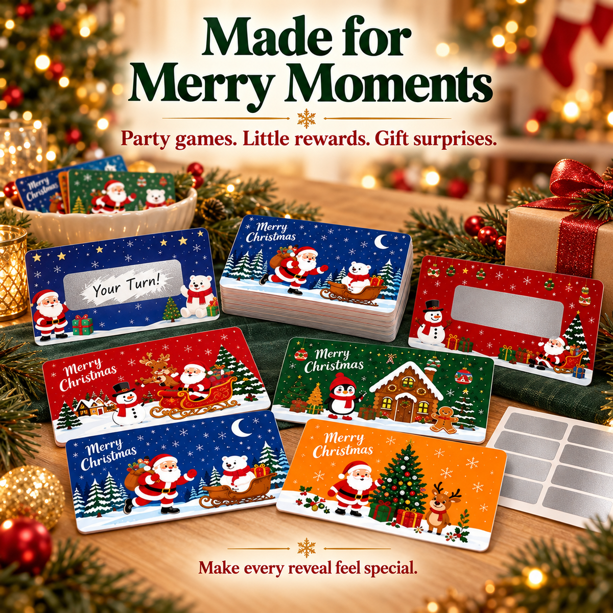 🎄60Pcs Kids Christmas Scratch Off Reward Cards, Xmas Party Supplies