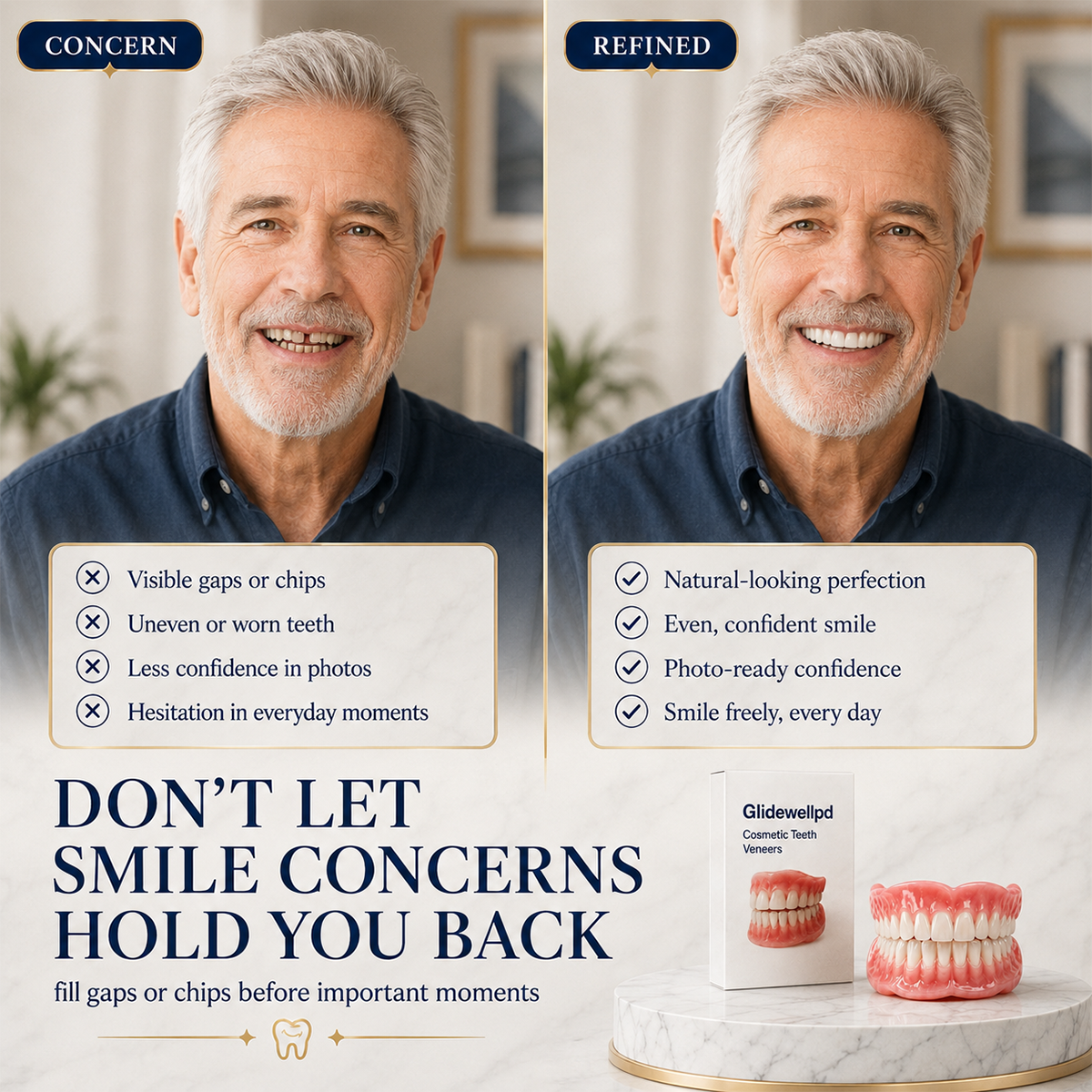 Comfort Full‑Cover Dentures for Senior Men