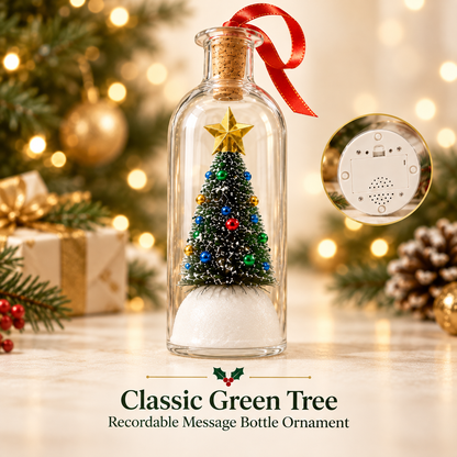 🎄 Recordable Glass Bottle Christmas Ornament, 8in Voice Recording Keepsake, Snowy Tree Scene