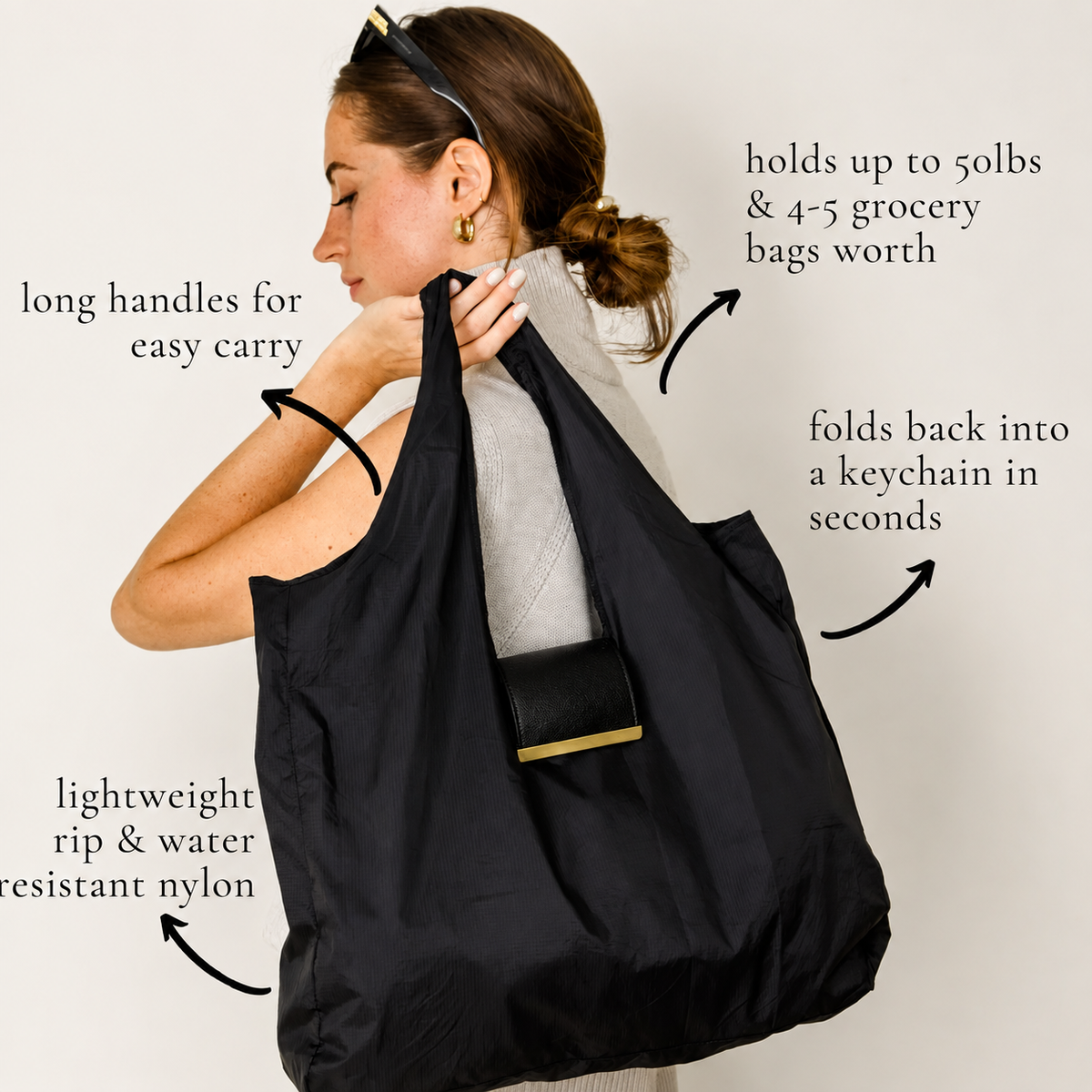👜✨Foldable Keychain Shopping Bag, Eco Reusable Tote