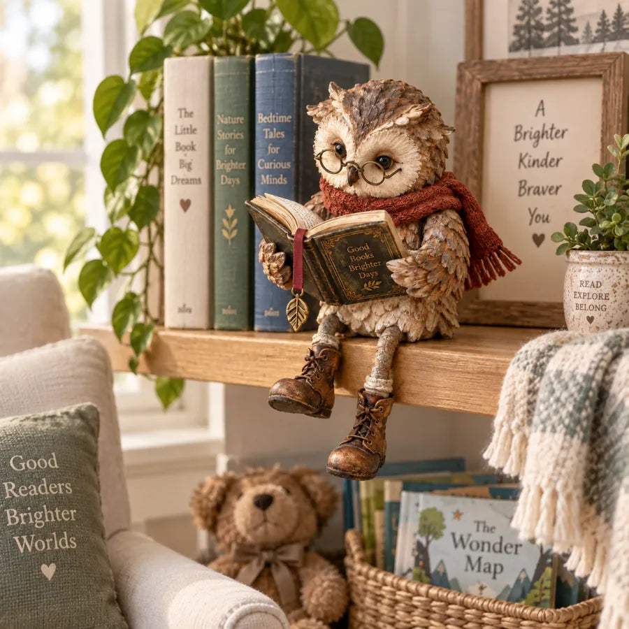 Reading Owl Figurine – Cozy Book-Lover Tabletop Décor