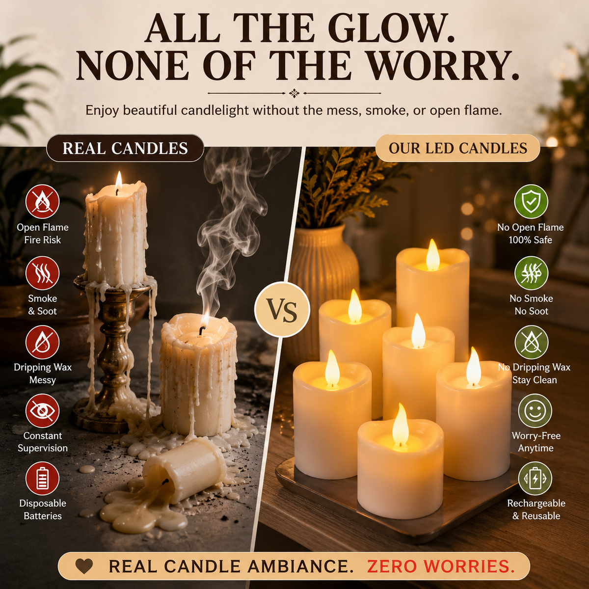 🕯️ Rechargeable Flameless LED Candles with Remote & Timer, Flickering Light for Home Holiday Decor
