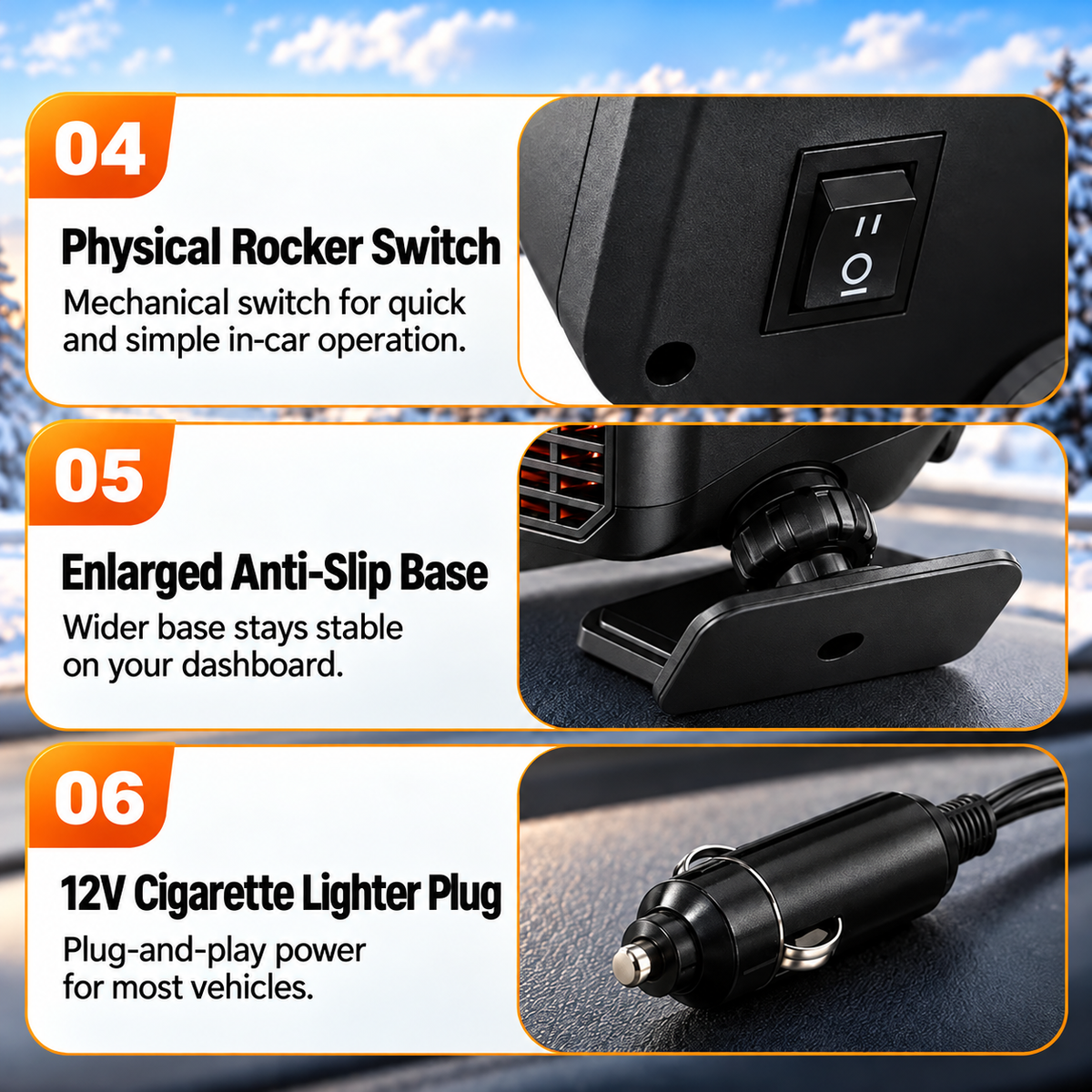 Portable Car Heater Defroster with 360-Degree Rotating Base