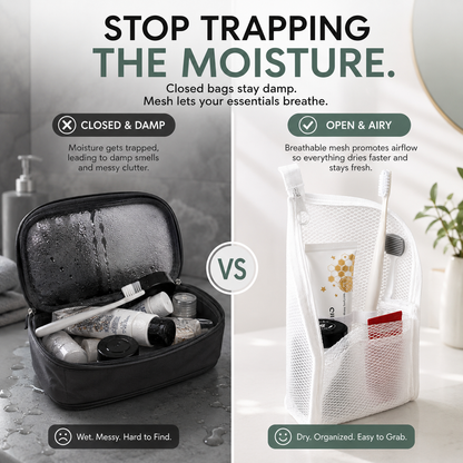 🧼 2‑Pack Quick‑Dry Mesh Hanging Toiletry Bag with Toothbrush Slots
