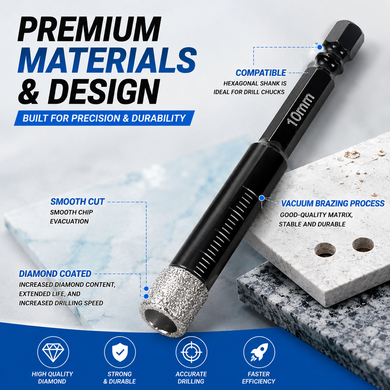 💎 6-Piece Diamond Drill Bit Set – Clean Dry Drilling for Tile, Glass & Stone