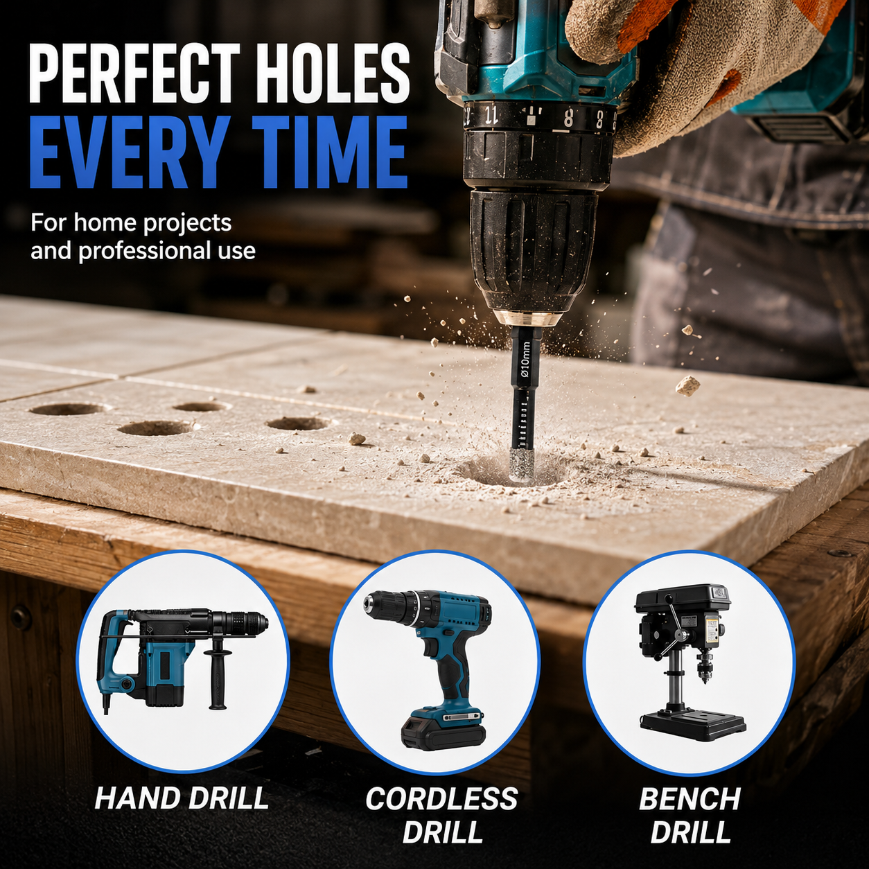 💎 6-Piece Diamond Drill Bit Set – Clean Dry Drilling for Tile, Glass & Stone