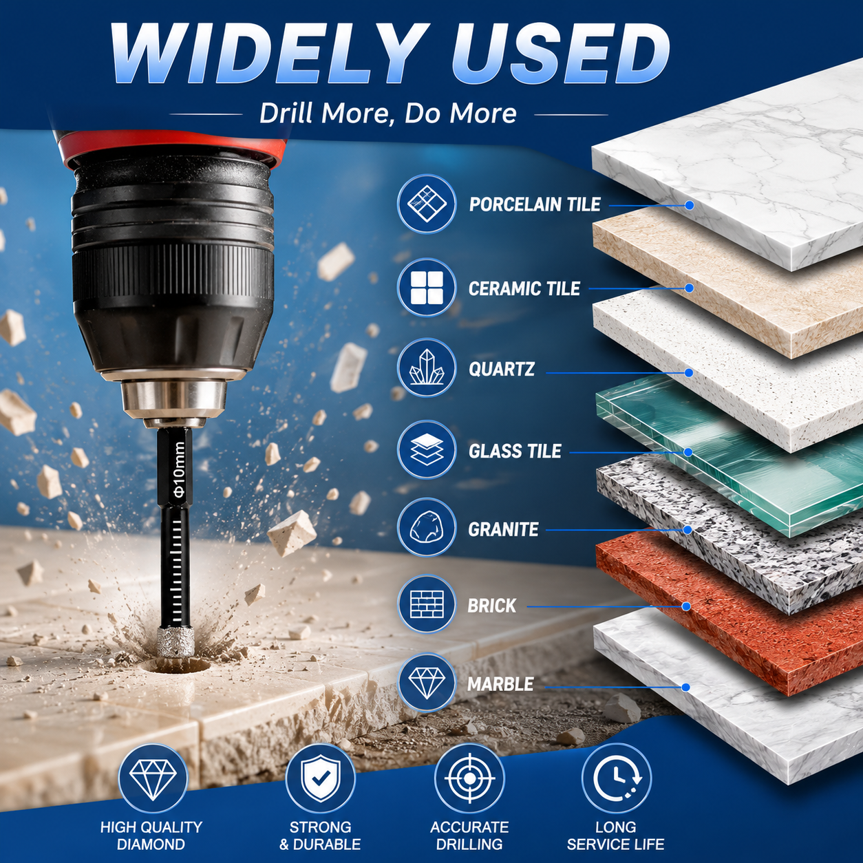 💎 6-Piece Diamond Drill Bit Set – Clean Dry Drilling for Tile, Glass & Stone