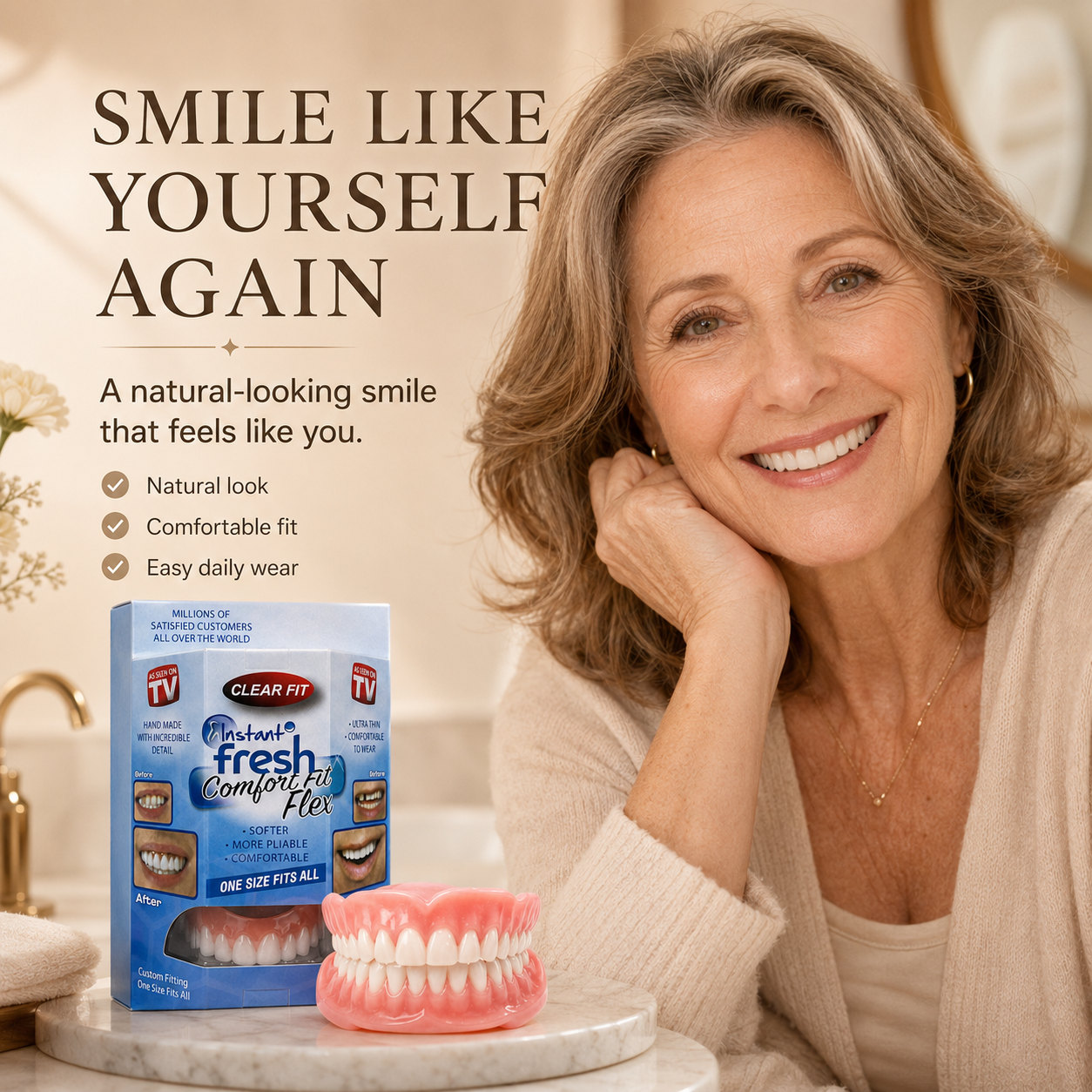 Comfort‑Fit Flexible Cosmetic Teeth for Senior Women