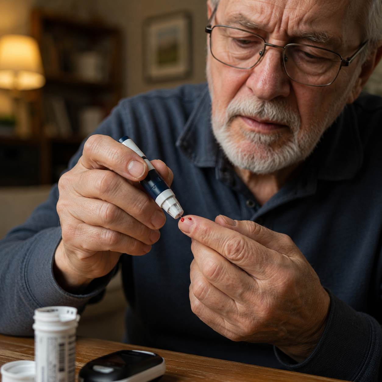 Portable fingertip health tracker shown in a clean blue and white setting