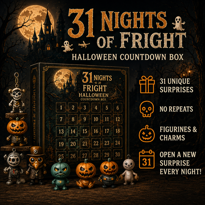 🎉🎃 Nights of Fright Halloween Countdown Box | Unique Mini Figurines, Hanging Charms & Spooky Collectibles 👻✨