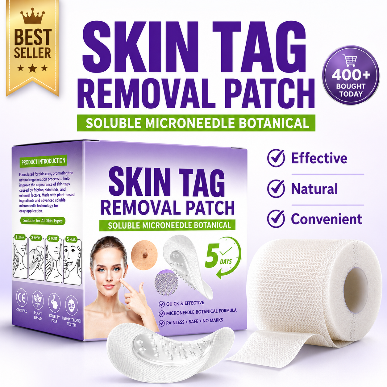 MicroNeedle Botanic Skin Tag Removal Patch