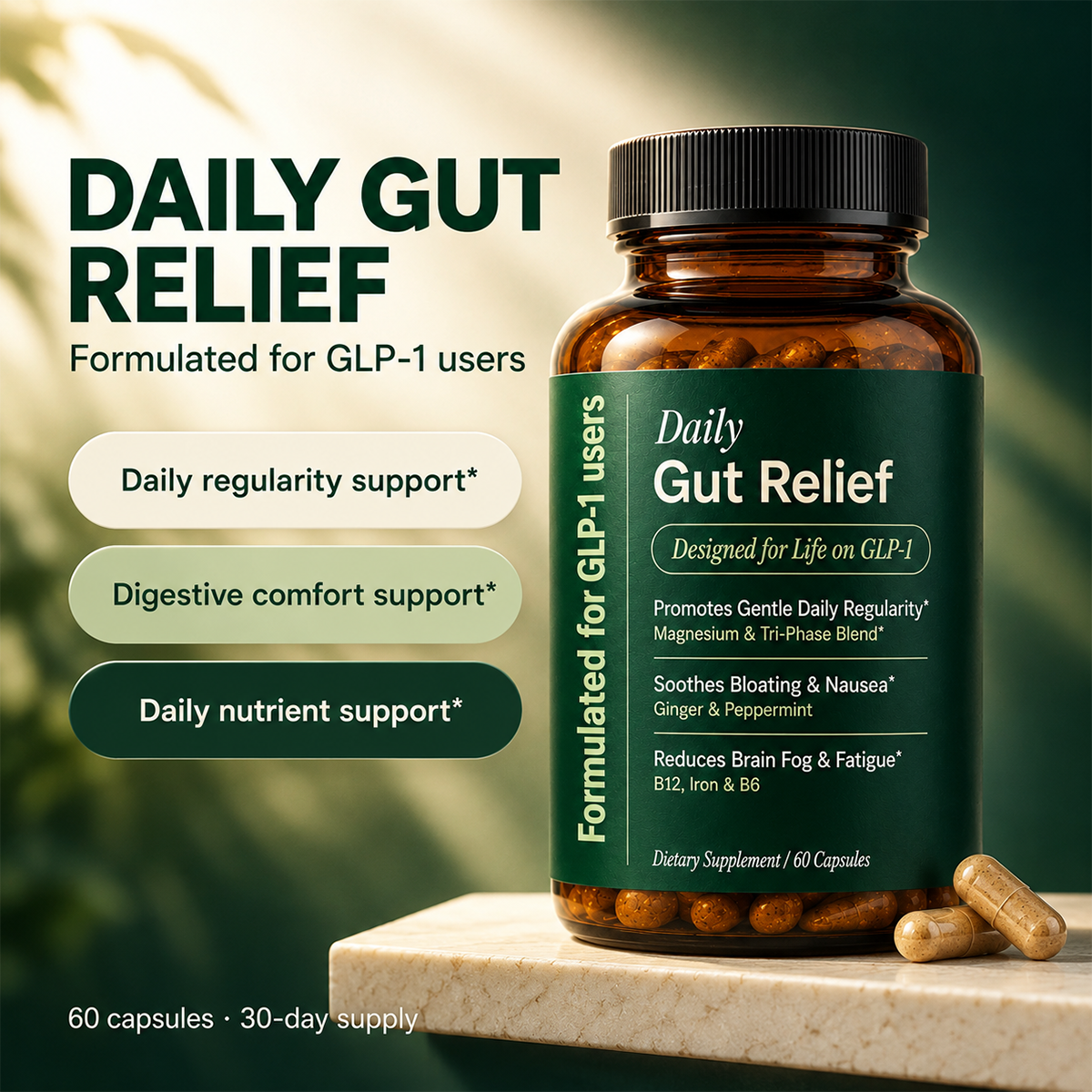 Daily Gut Relief Digestive Support Capsules, 60 Count