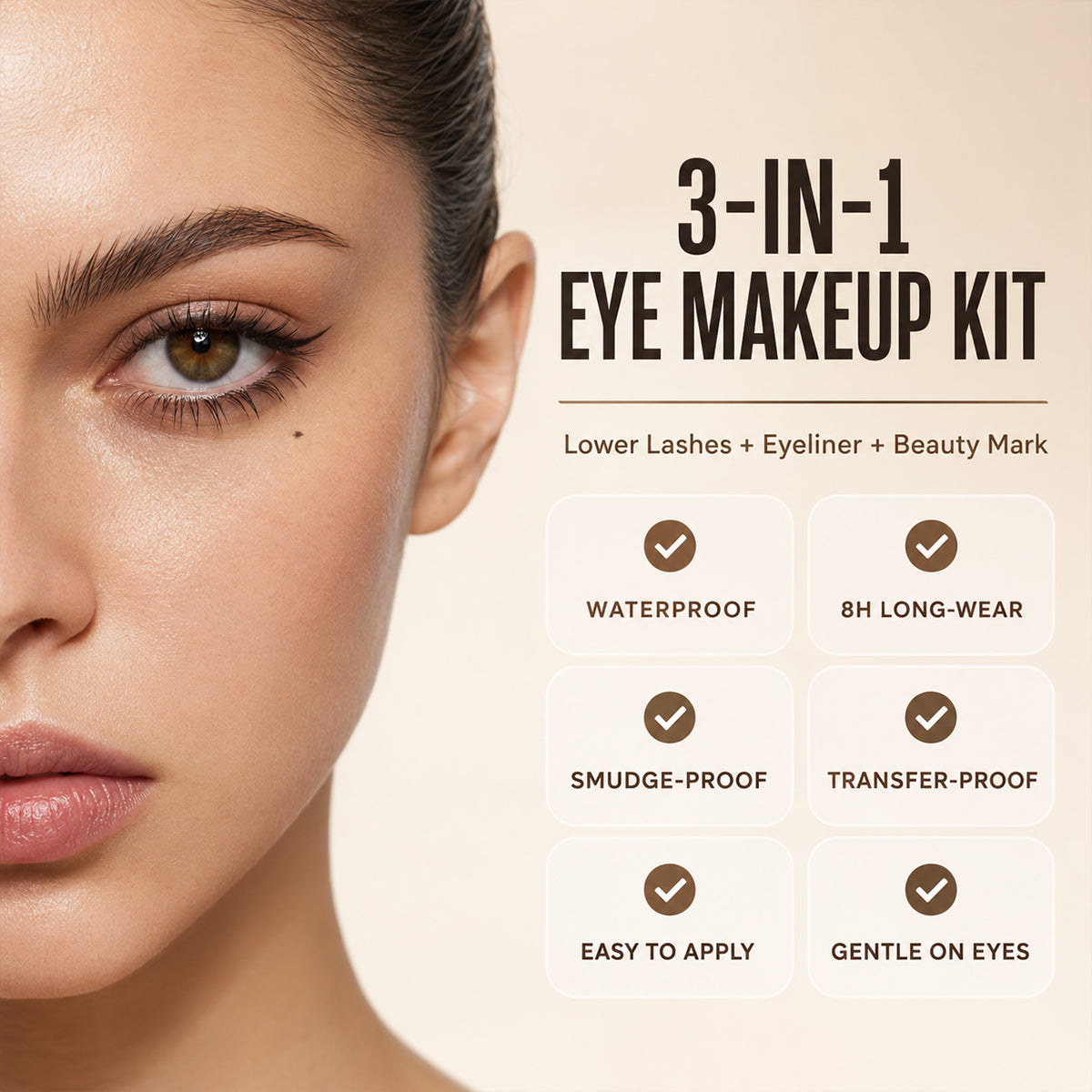 3‑in‑1 Lower Lash, Eyeliner & Beauty Mark Stamp Kit, Portable Makeup Tool