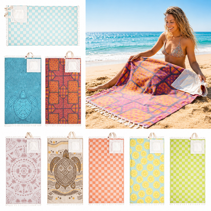 2-in-1 Convertible Towel & Backpack with Inner Zip Pocket & Sand-Proof Fabric