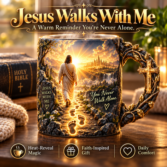 ✝️ Jesus Walks With Me – Heat-Reveal Faith Mug | You Are Never Alone
