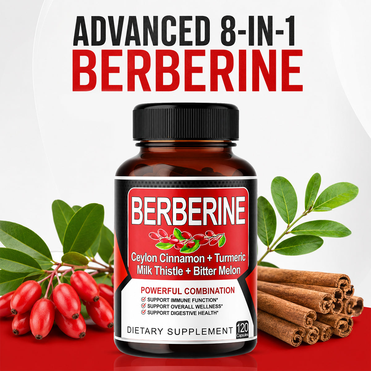 Advanced 8‑in‑1 Berberine Supplement with Cinnamon & Gymnema