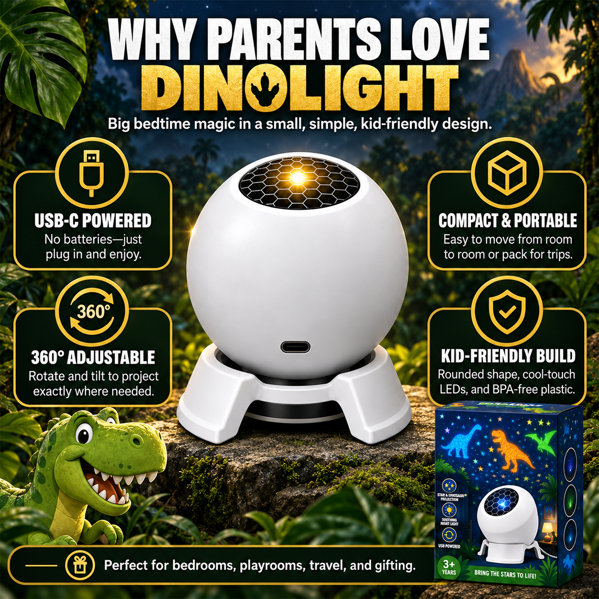 360° Dinosaur Star Projector – Turn Bedtime Into an Adventure