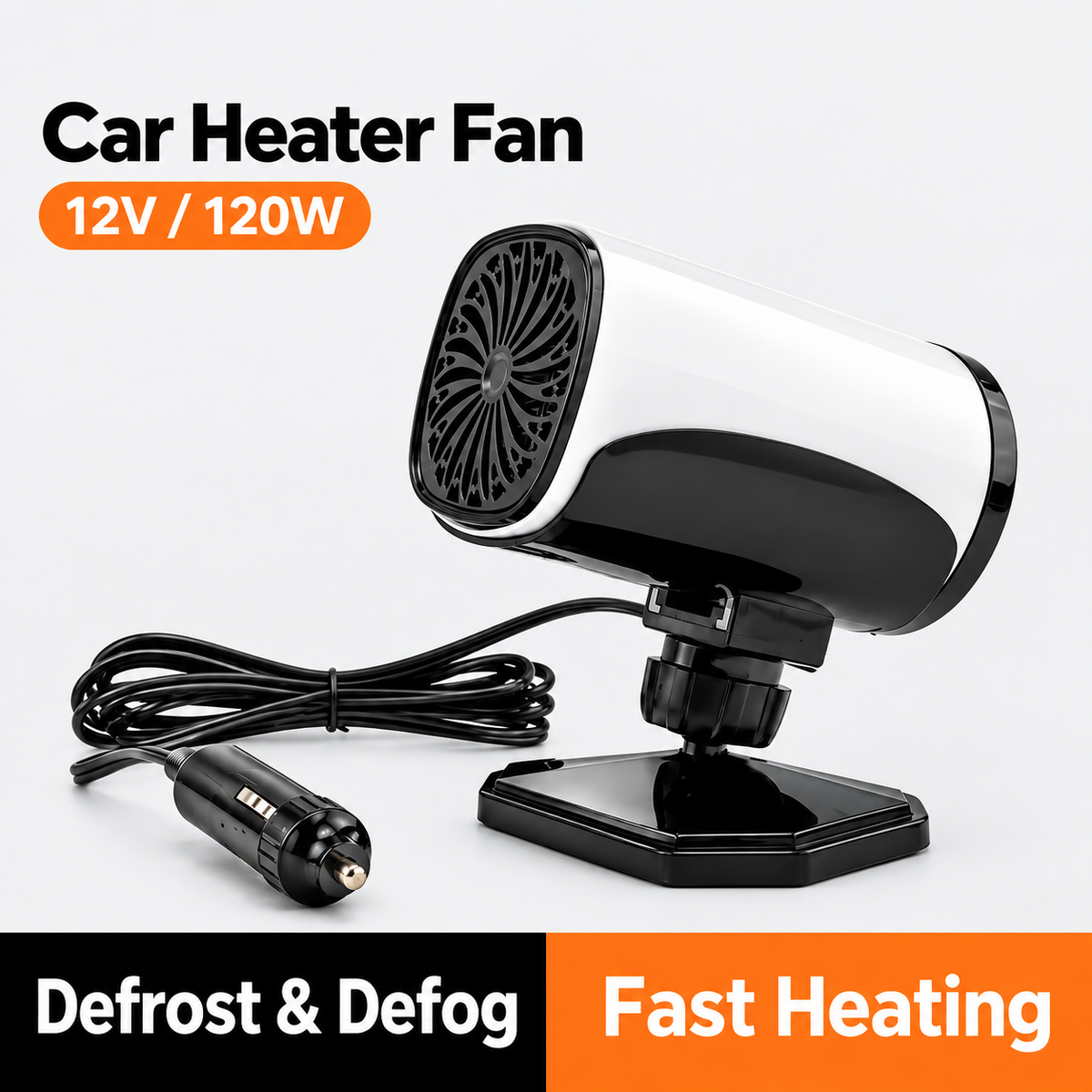 Portable Car Heater Defroster with 360-Degree Rotating Base