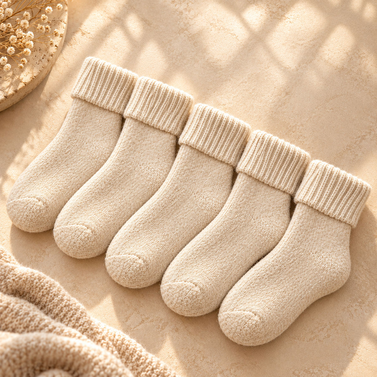 Fleece Lined Ribbed Crew Socks, Cozy Warm