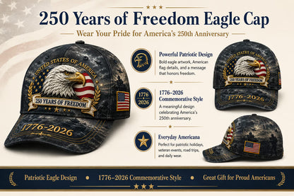 Vintage Eagle Patriotic Baseball Hat 250 Years American Freedom 1776-2026