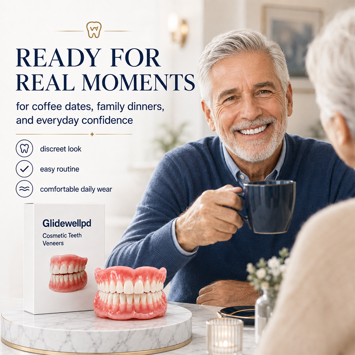Comfort Full‑Cover Dentures for Senior Men