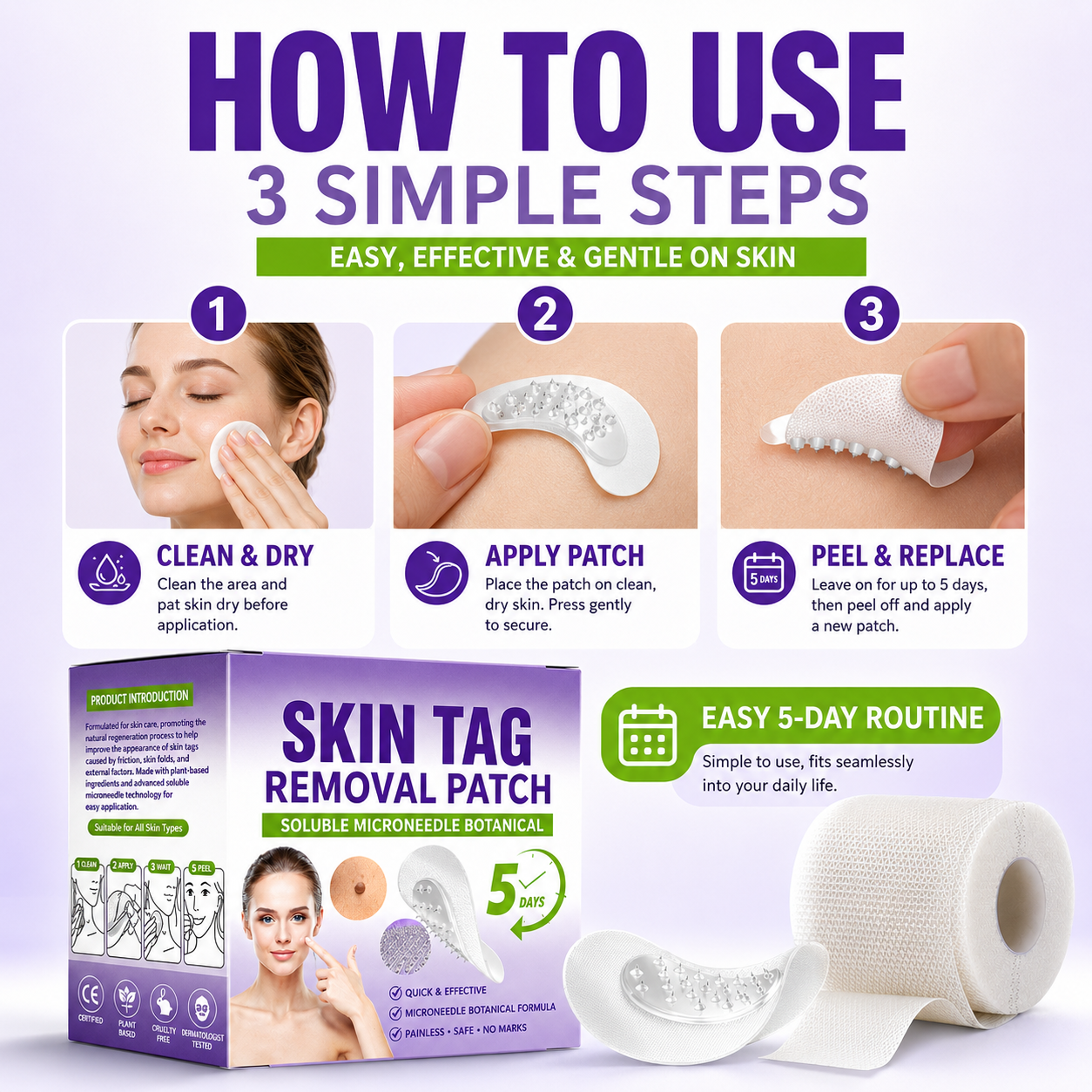 MicroNeedle Botanic Skin Tag Removal Patch