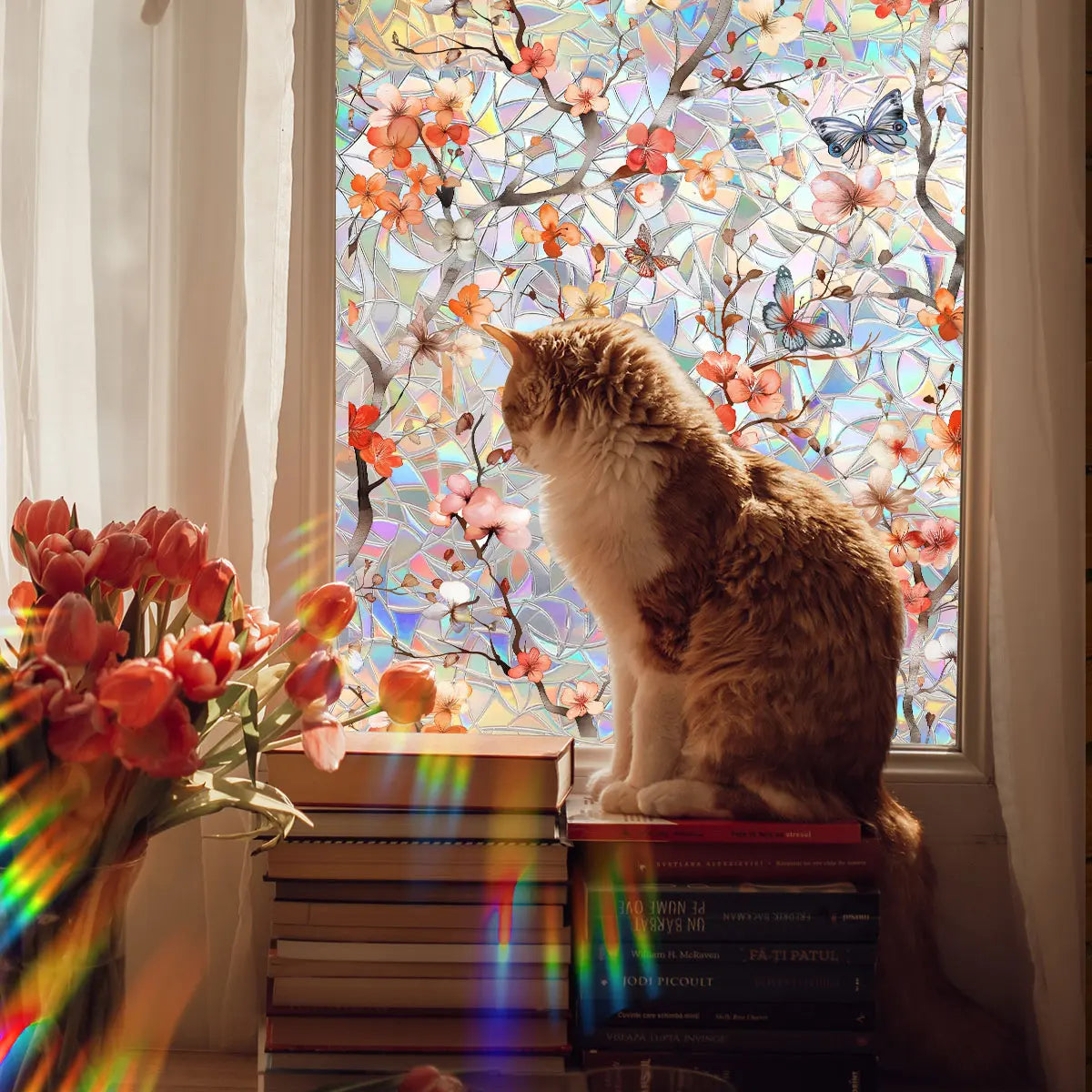 Colorful Floral Butterfly Static Cling Window Sticker