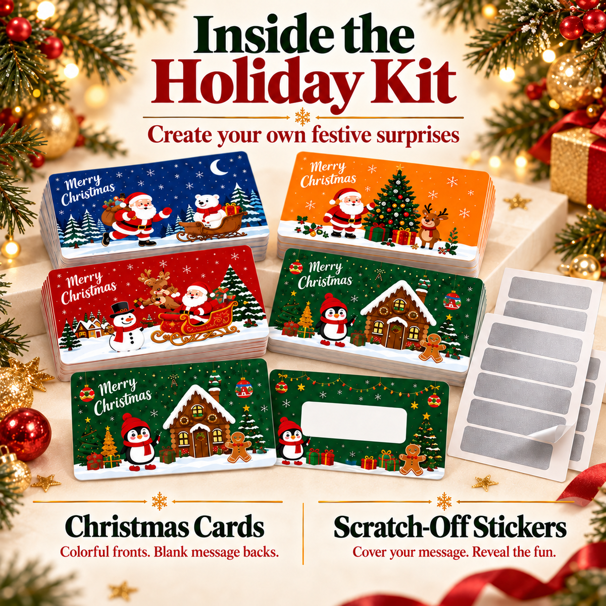 🎄60Pcs Kids Christmas Scratch Off Reward Cards, Xmas Party Supplies
