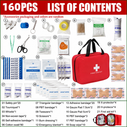 🆘160Piece Waterproof First Aid Kit for Emergencies