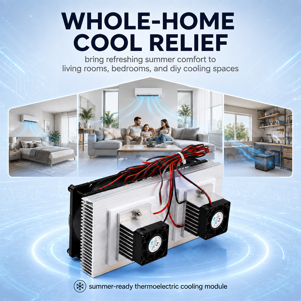 Dual 12V DC Peltier Semiconductor Cooling Module Kit, DIY Space Cooling Unit with Heat Sink