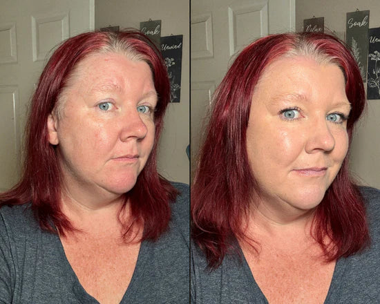 Side-by-side makeup coverage photos