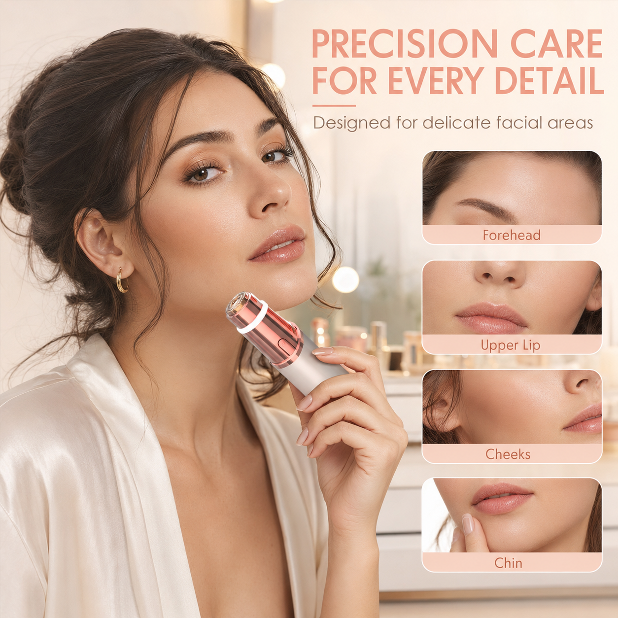 Facial hair remover used on the chin and delicate facial areas