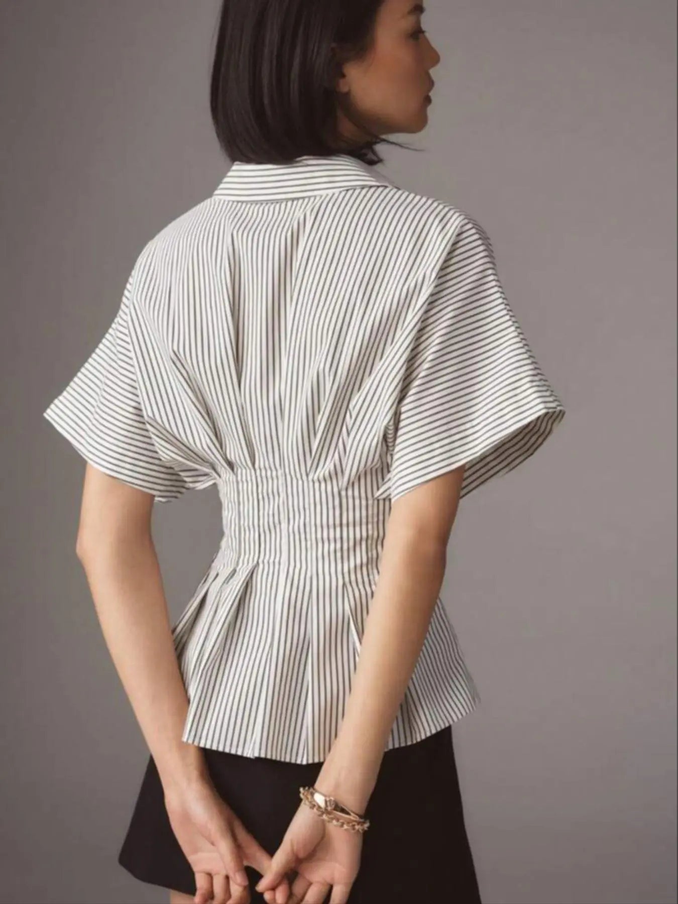 Women's Striped Shirt - Casual Short Sleeve Top