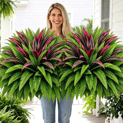 🔥UV‑Resistant Artificial Fern & Red Dracaena Decor Plants