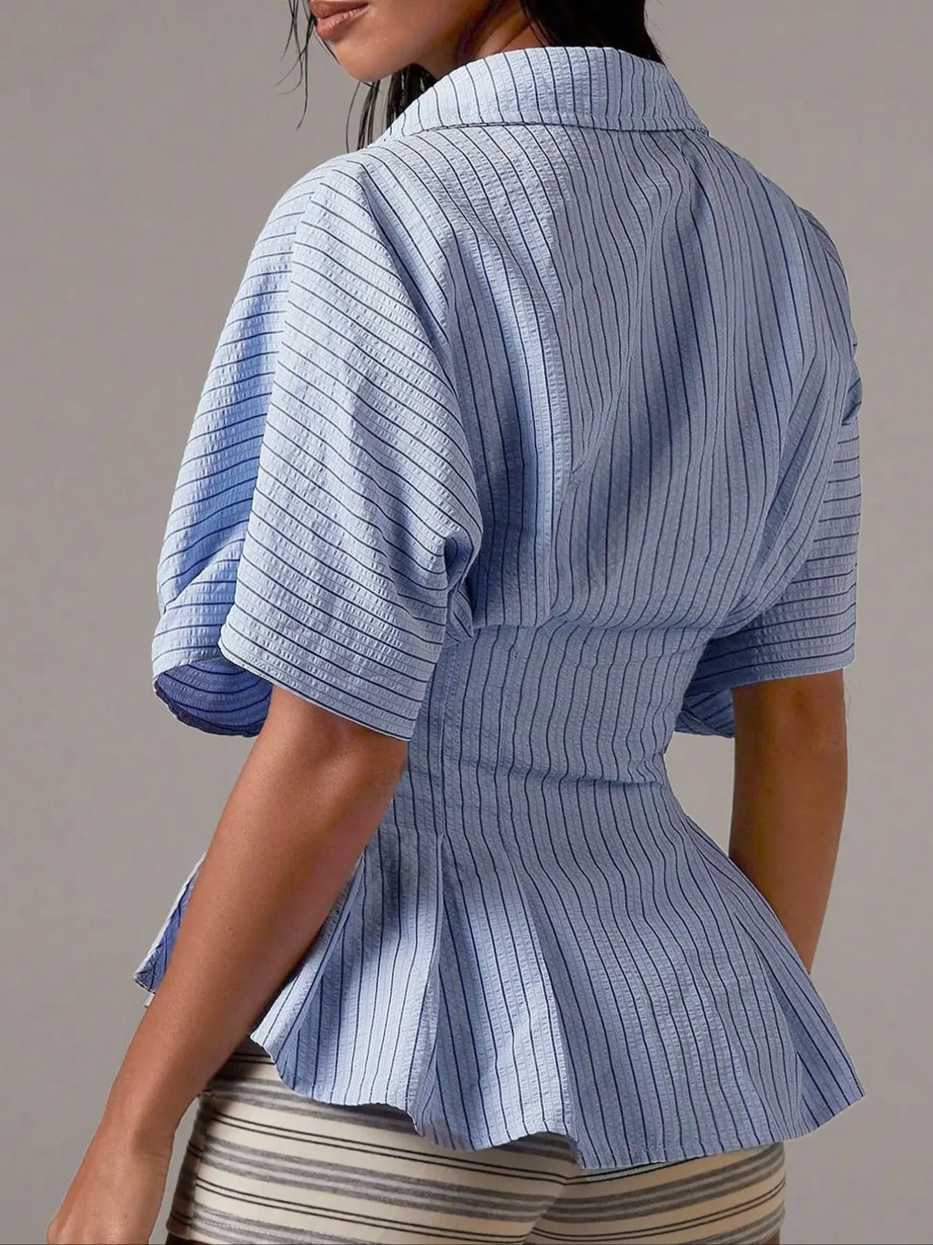 Women's Striped Shirt - Casual Short Sleeve Top
